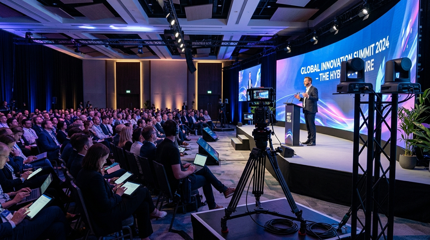 Hybride Konferenz mit Vor-Ort-Publikum und Livestream